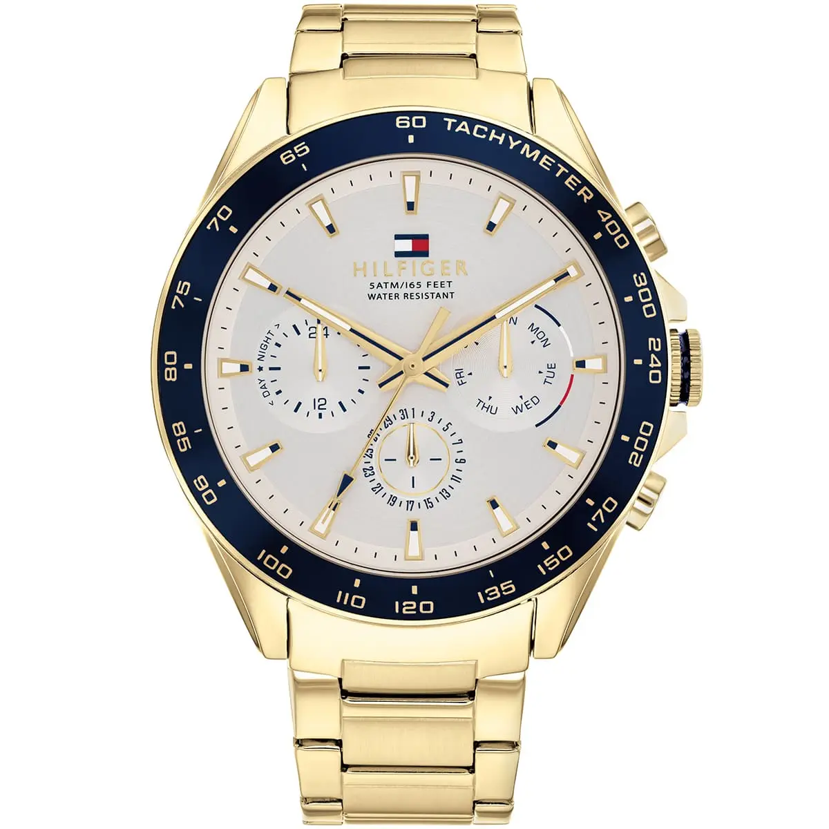 1791969-tommy-hilfiger-watch-men-white-dial-metal-stainless-steel-gold-strap-quartz-analog-chronograph-5atm-165feet-water-resistant-owen.webp ساعة تومي هيلفيغر للرجال 1791969 - الصورة 1