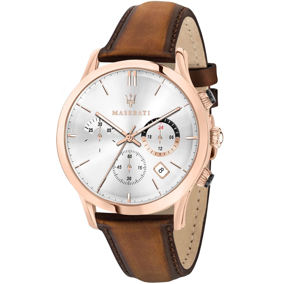 R8871633002-maserati-watch-quartz-chronograph-mens-white-dial-brown-leather-ricordo.jpg ساعة مازيراتي للرجال R8871633002 - الصورة 1
