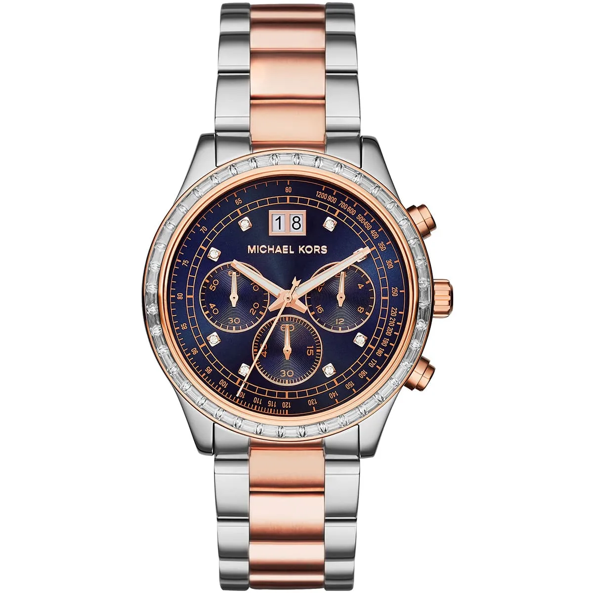 mk6205-michael-kors-watch-women-blue-dial-metal-stainless-steel-silver-rose-gold-two-tone-strap-quartz-battery-analog-chronograph-brinkley.webp ساعة مايكل كورس للنساء MK6205 - الصورة 1