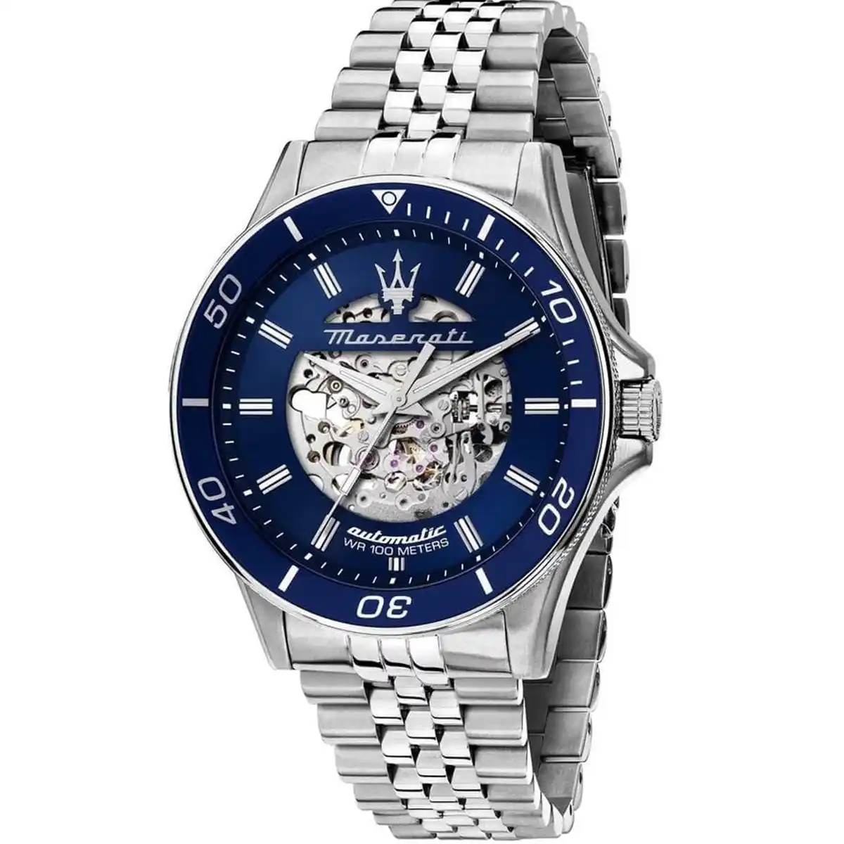 r8823140011-original-maserati-men-watch-blue-skeleton-dial-silver-metal-strap-automatic-egypt.webp ساعة مازيراتي للرجال R8823140011 - الصورة 1